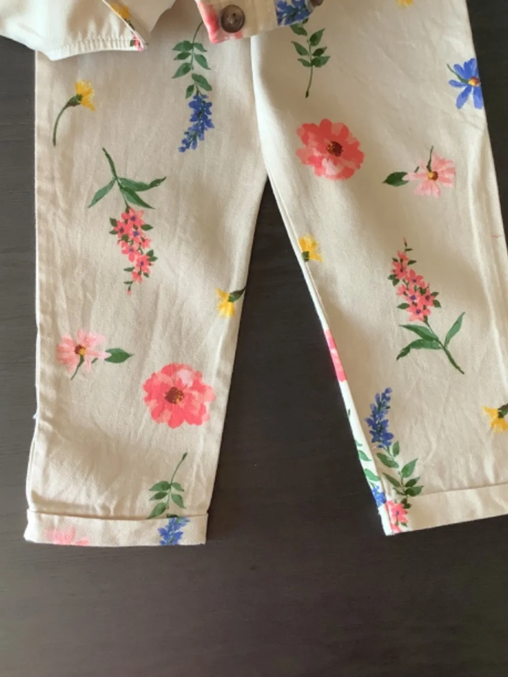 Old Navy Little Girls 4T Khaki Floral 100% Cotton Button Casual Jumpsuit Pockets